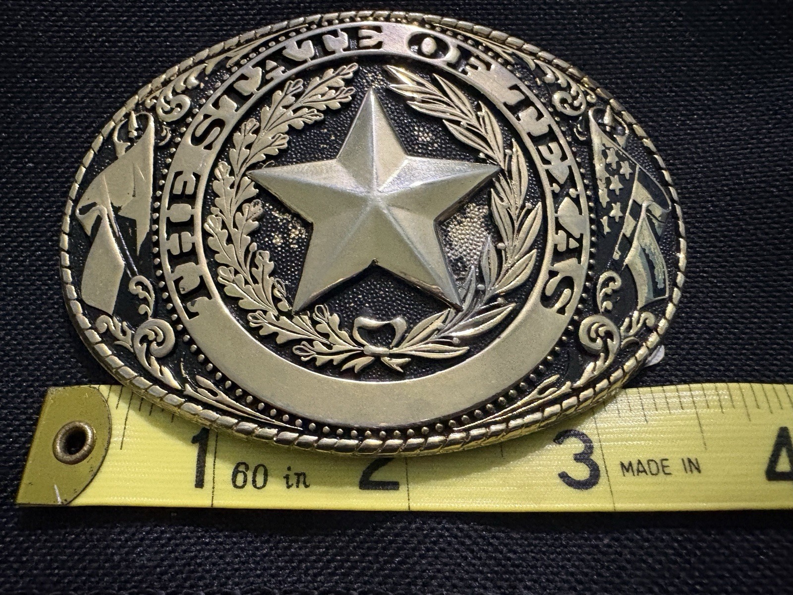 Texas Western State Oval Belt Buckle Star Accent Gold/Silver Metal 1.75in