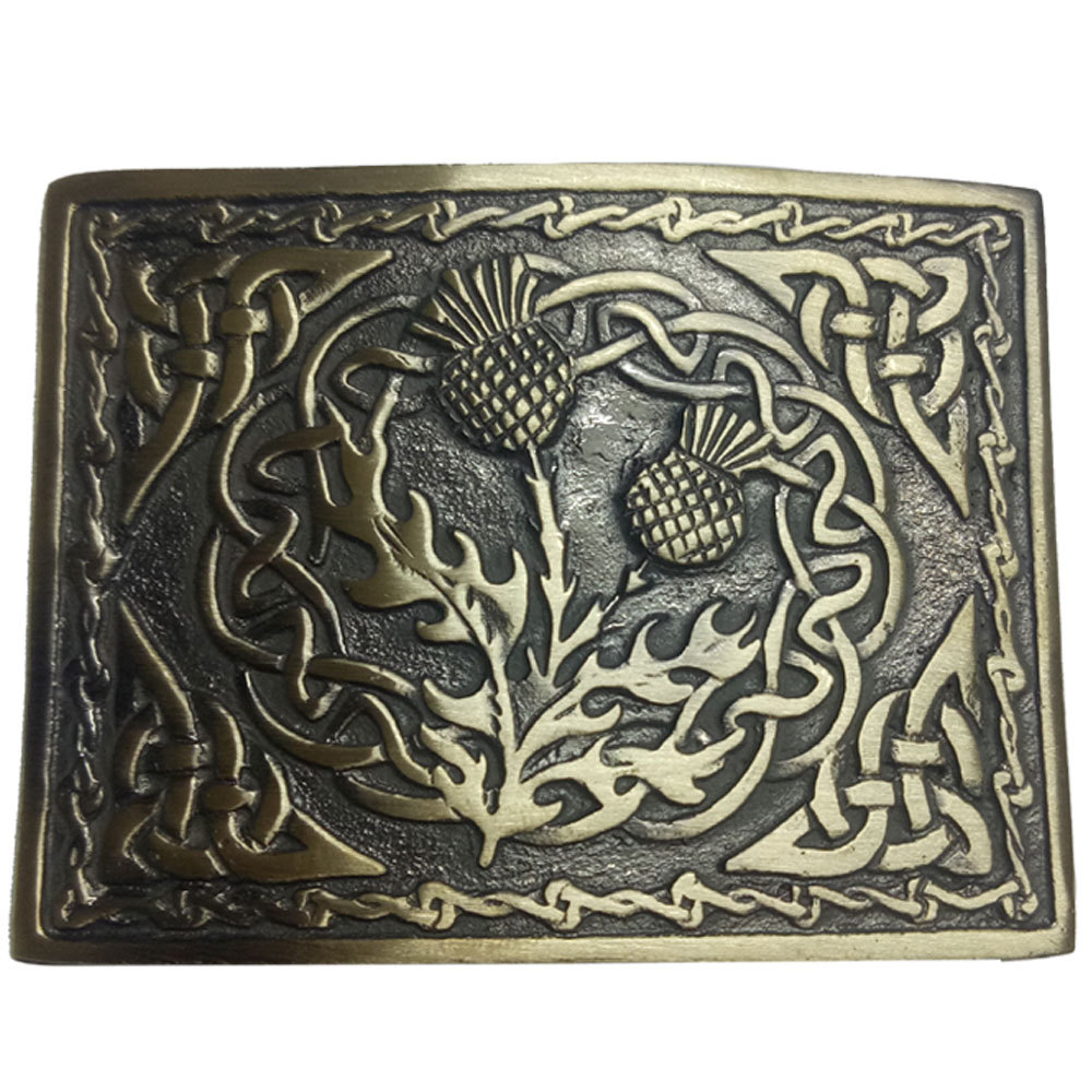 Belt Buckle Scottish Kilt Thistle Emblem Celtic Knots Antique Finish Brand AAR