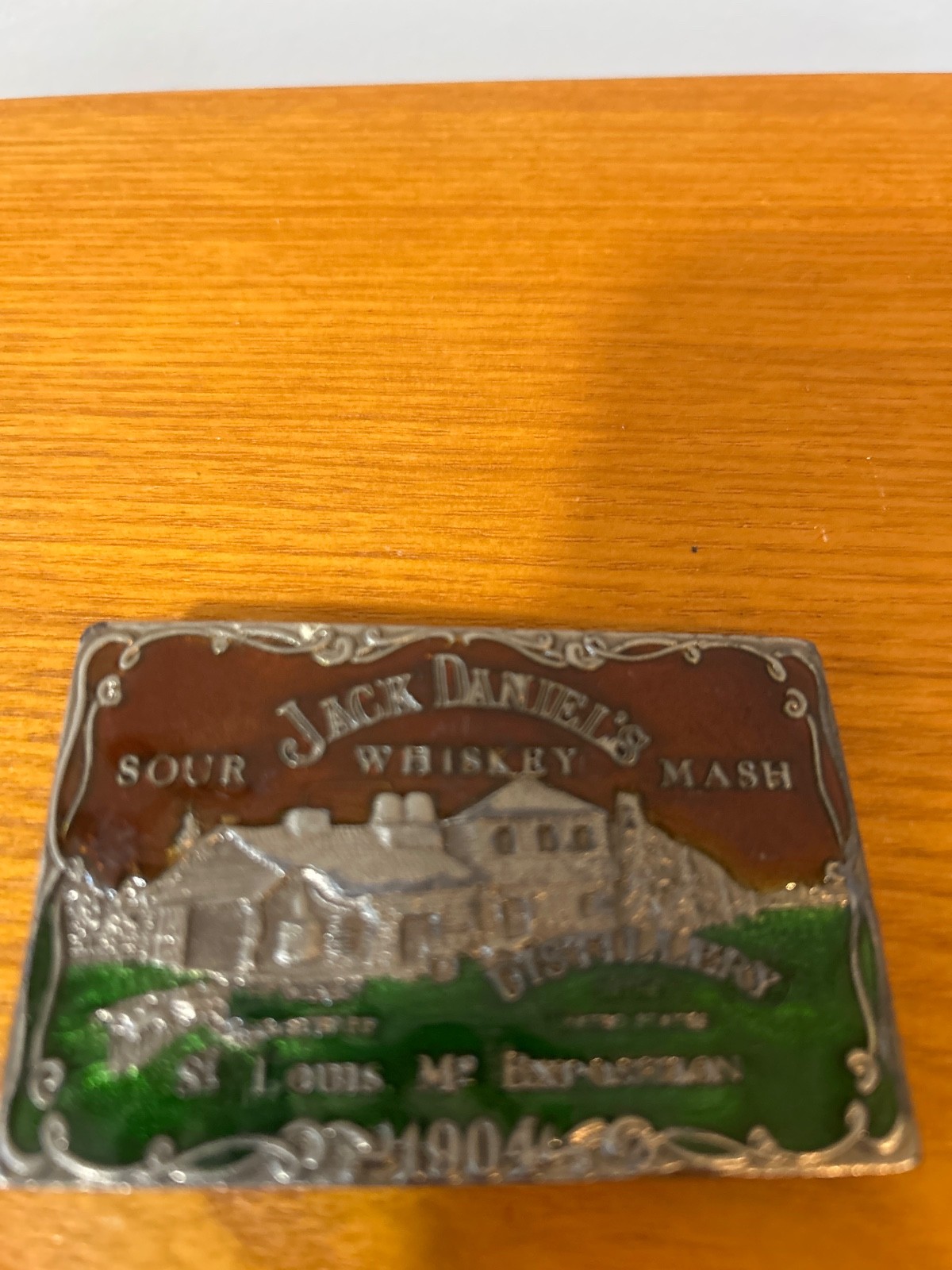 Vtg Country Jack Daniels Sour Whiskey Mash 1904 Belt Buckle Green Enameled