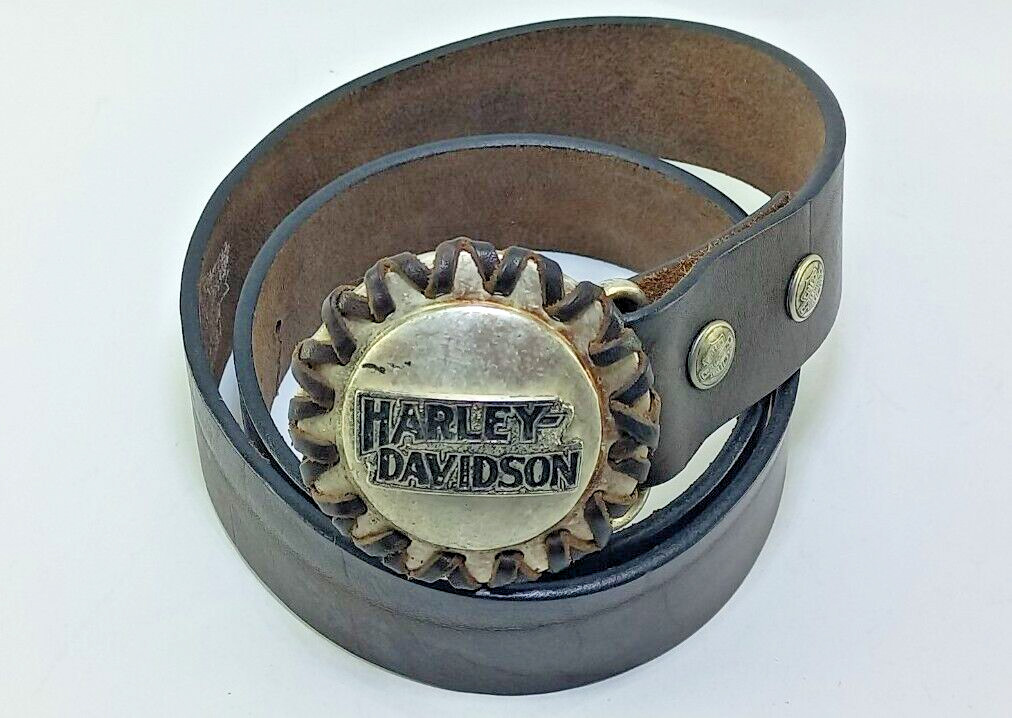 vintage HARLEY DAVIDSON motorcyle BELT BUCKLE metal leather Size 80 /24