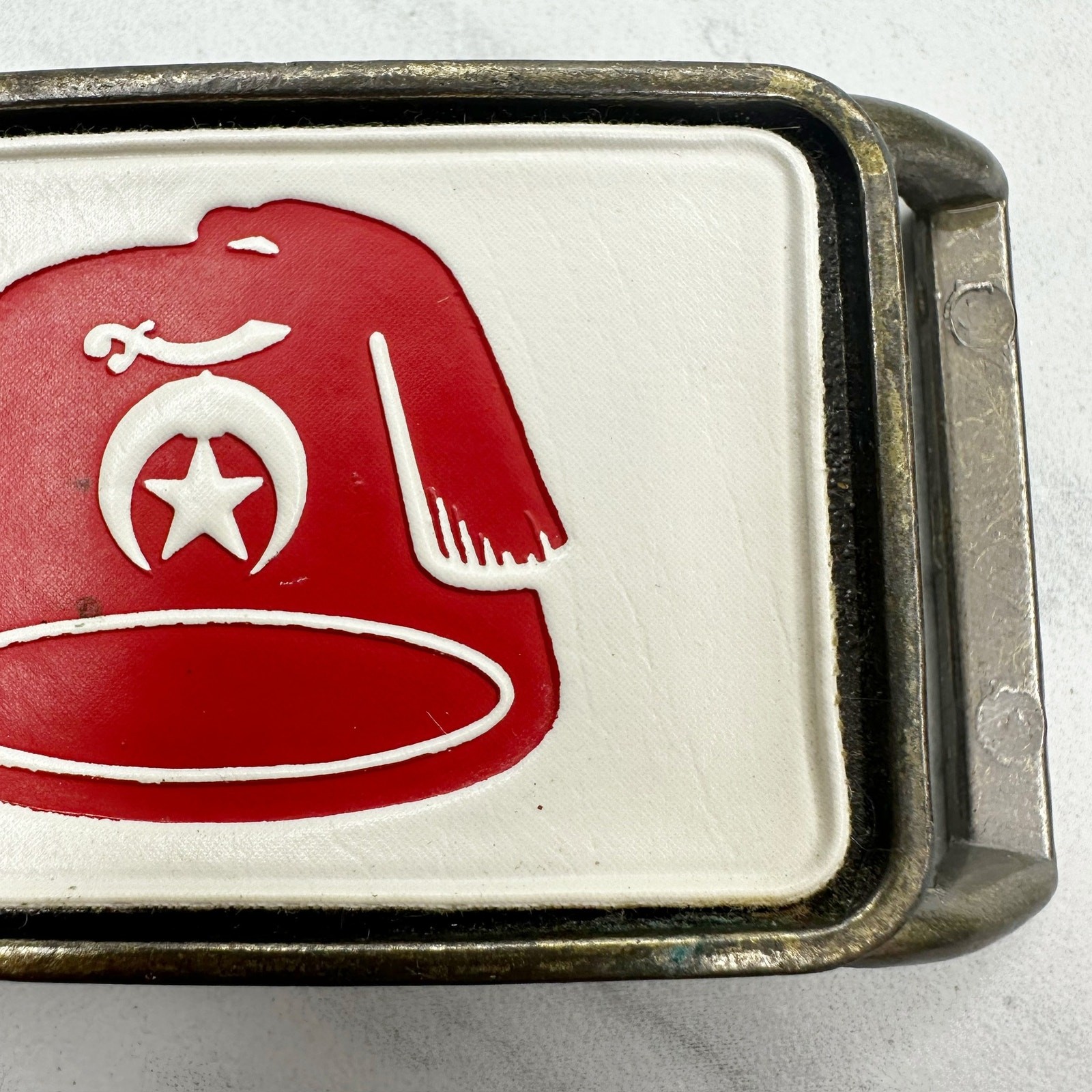 Vintage Shriners Fez Belt Buckle Red White Insert Masonic Fraternal