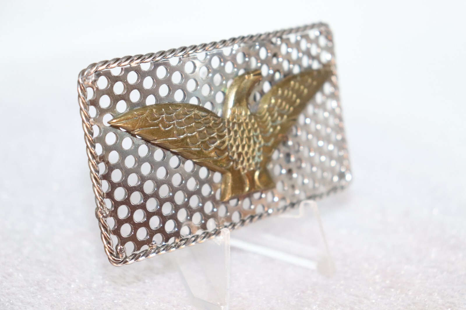 Industrial Brass Mounted Eagle on Perforated Steel Belt Buckle