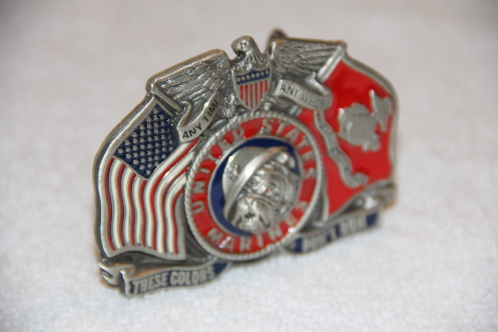 1991 US MARINES « These Colors Don&rsquo;t Run » Pewter Belt Buckle by Great American