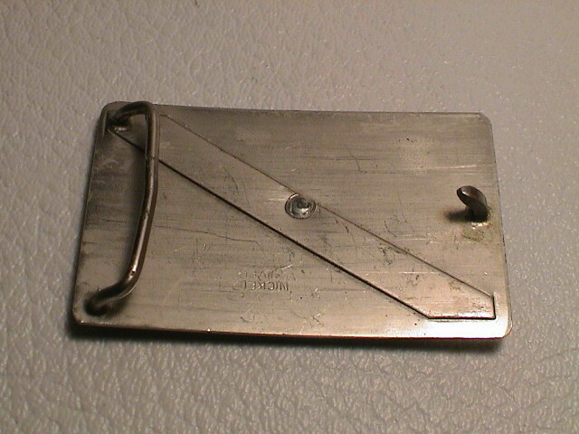 COWBOY ON BRONCING HORSE DIAGONAL STRIPE WESTERN THEME CHROME METAL BELT BUCKLE