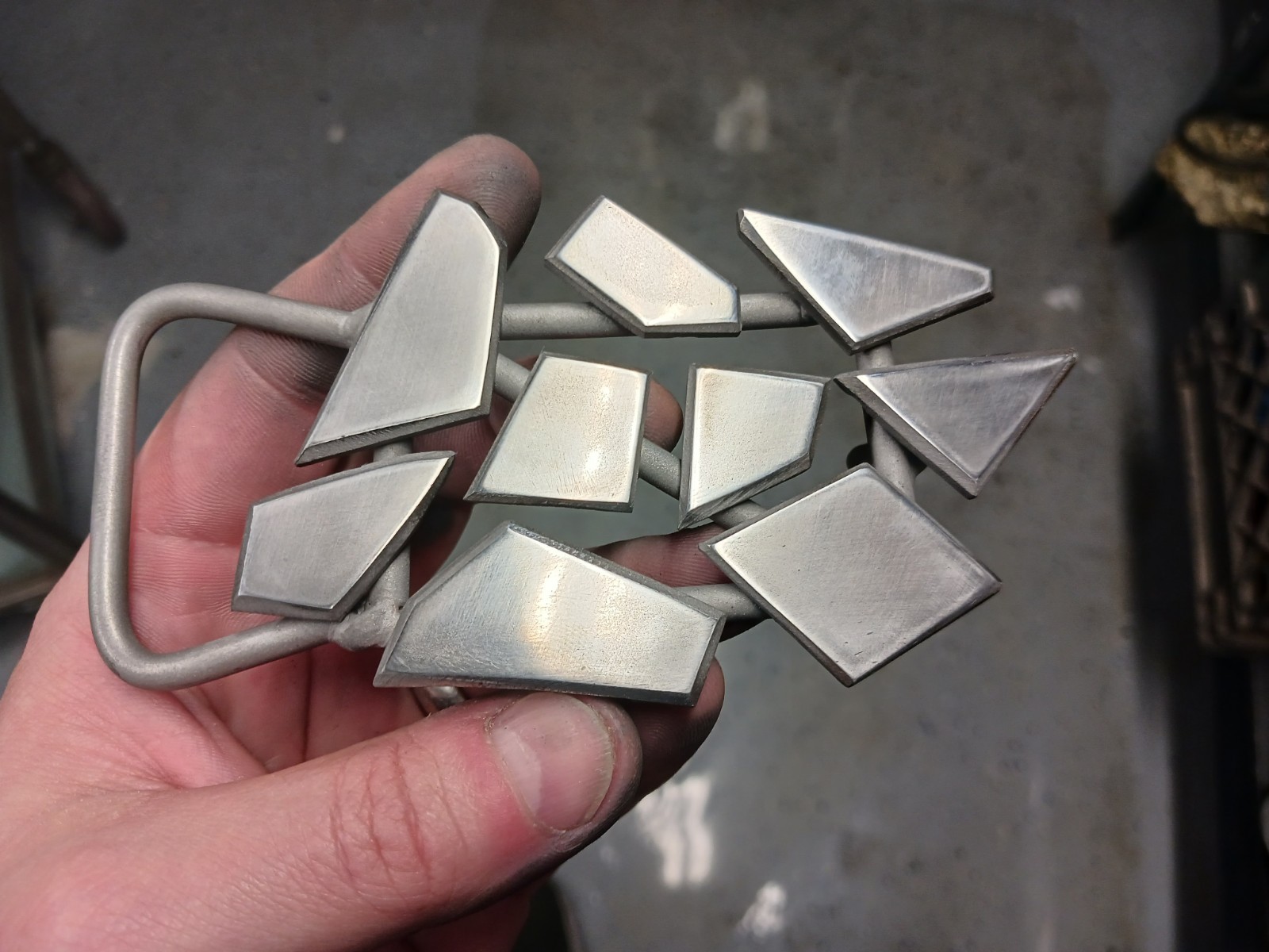 Abstract fragmented stainless steel belt buckle. Handmade RT ARTISAN WORKS