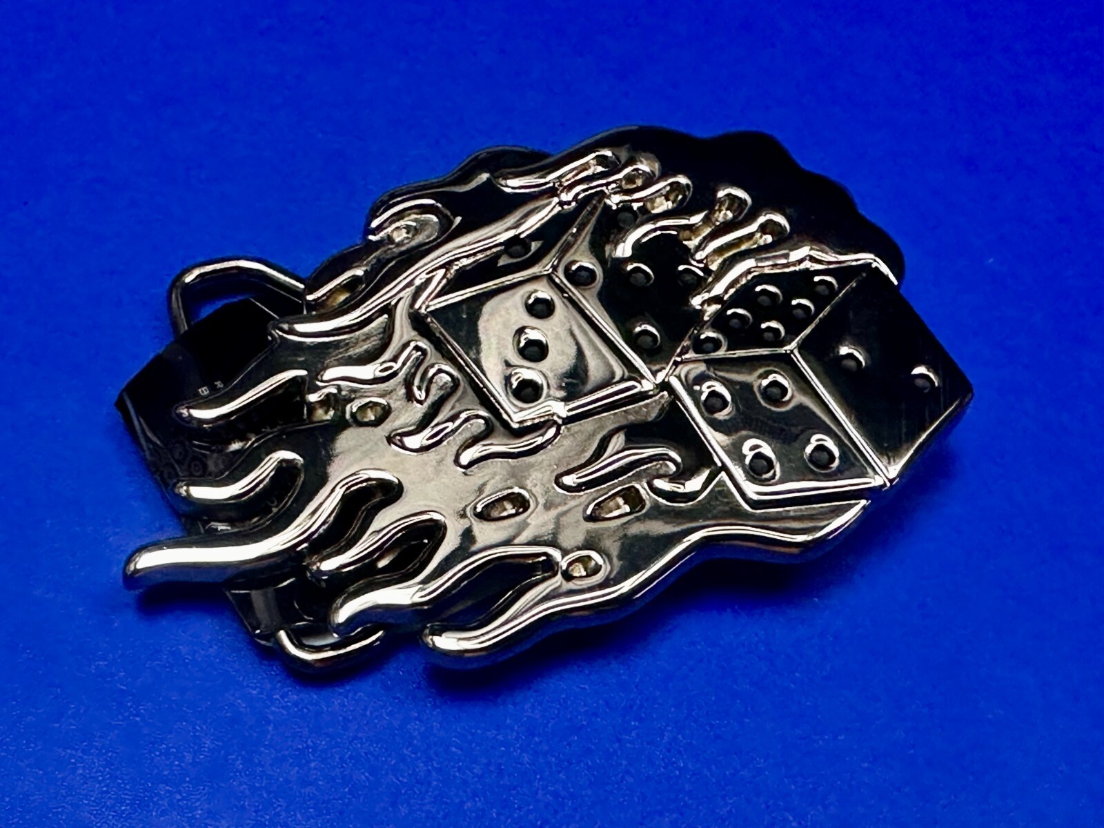 Flaming Hot Dice Gambling Board Game Casino NOS Belt Buckle by Silver Moon