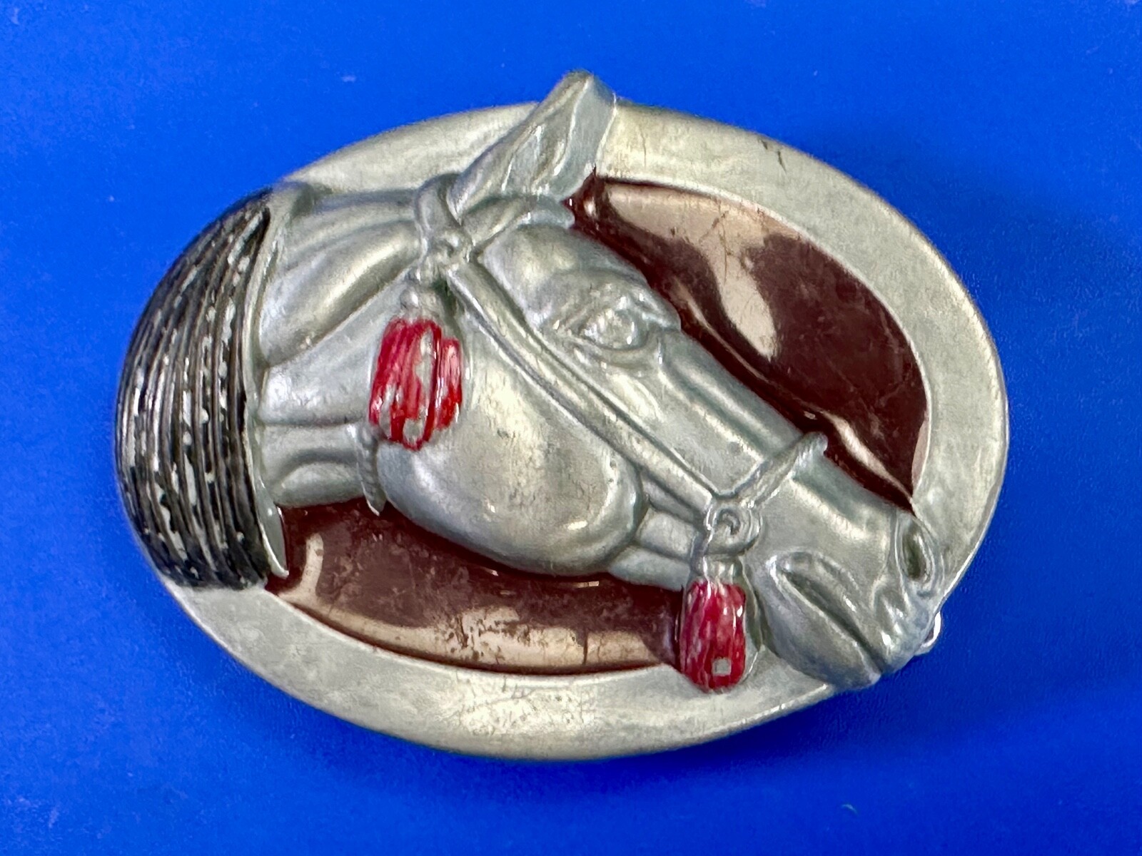 Raised Horse Head Vintage Cowgirls Red Enamel Accents Belt Buckle