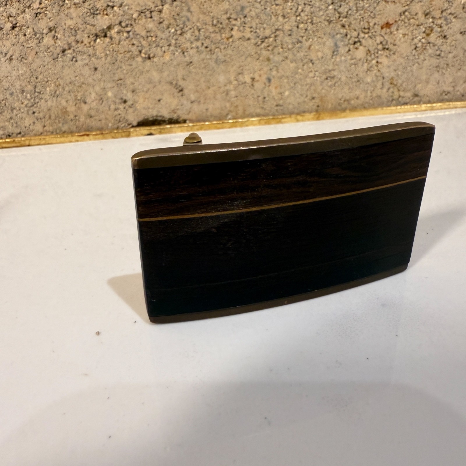 Mid Century Modern Kenneth Reid Buckle Dark Wood Thin Line Brass