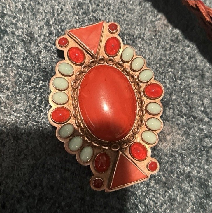 Western Belt Buckle Silver coral& Turquoise Stone Fits 1.5&Prime;Native American trib