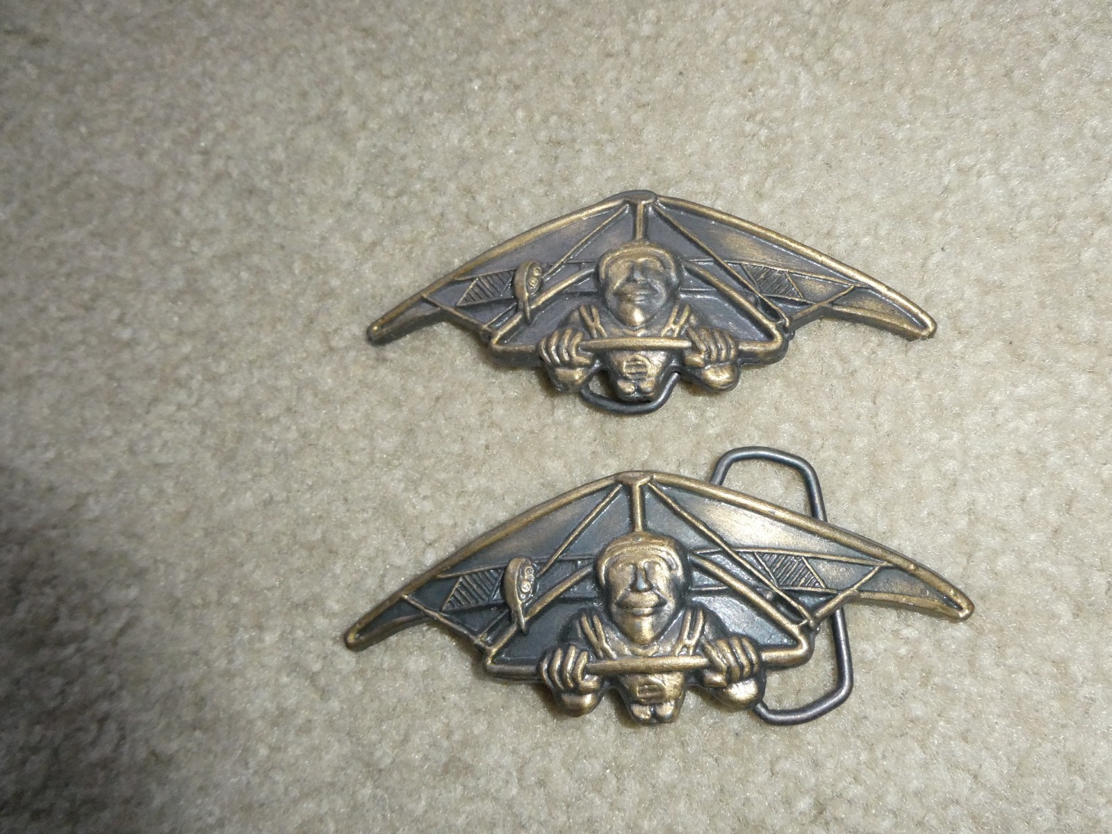 Lot of 2 Vintage Brass Parasail Man Belt Buckles 4 1/2&Prime; Wide