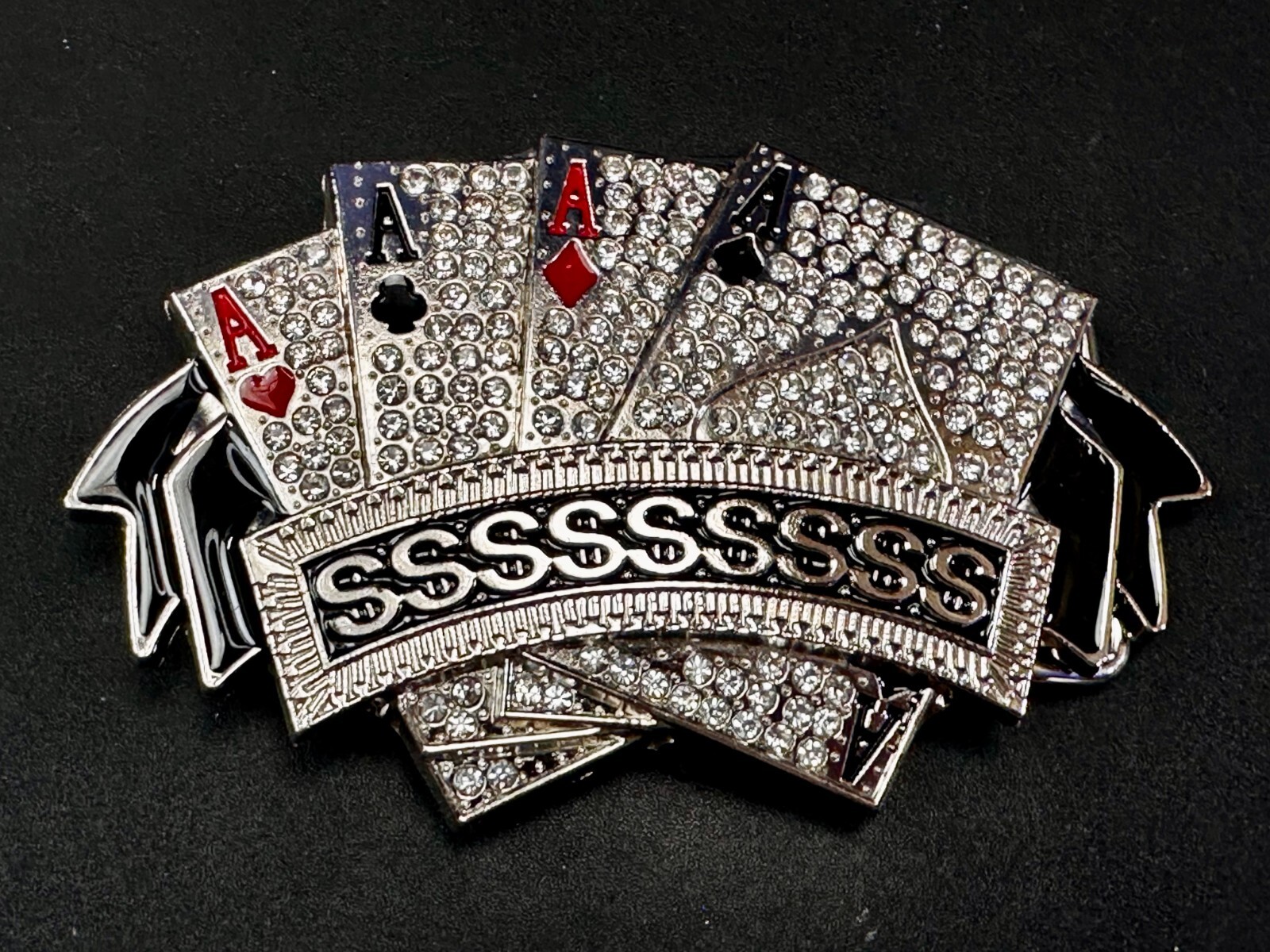 Four Aces Playing Card Game ALL SSSSSSSSSS! Casino Gambling Jeweled Belt Buckle