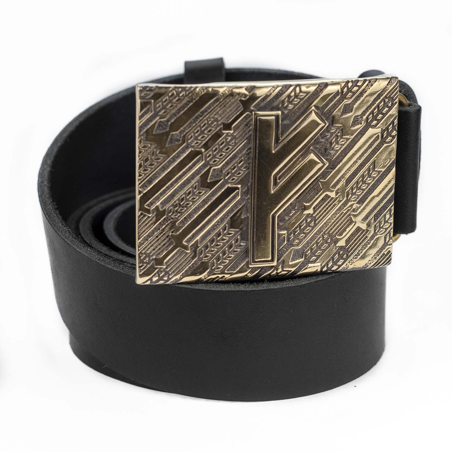 Fehu runic brass belt buckle, Feoh Wealth Rune Seltic Old Norse Scandinavian