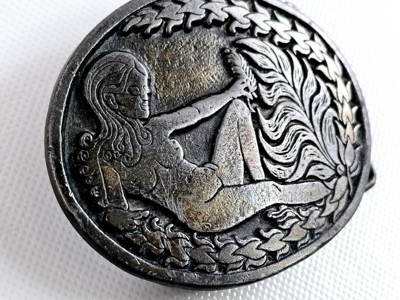 CDC Metalworks Belt Buckle Nude Woman Risqué Eve Garden Of Eden Made In USA Vtg