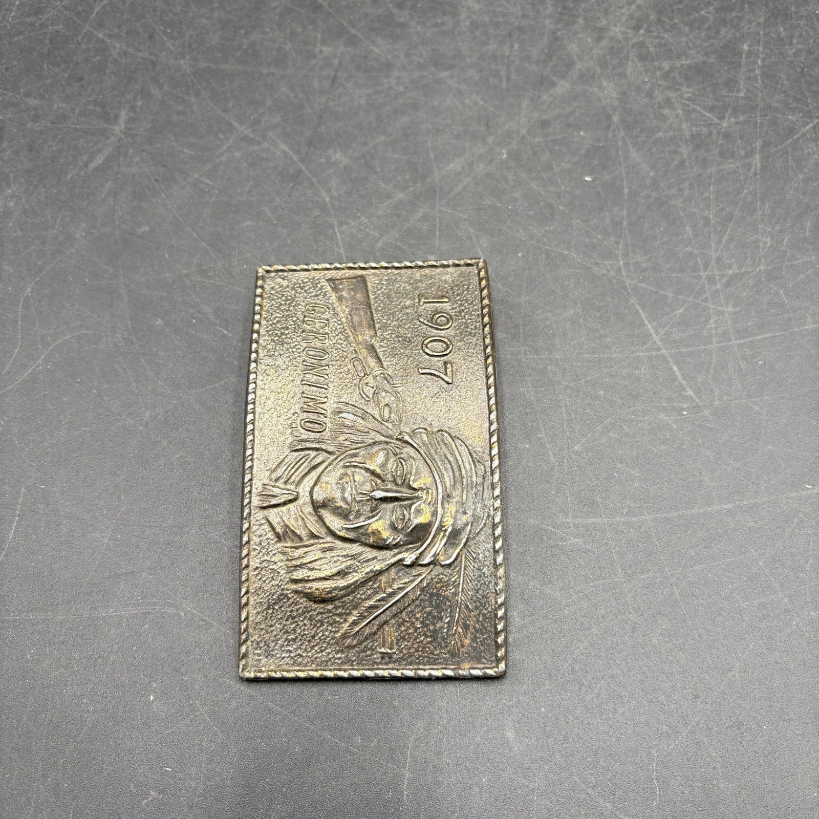 Vintage Geronimo 1907 Native American Apache Belt Buckle Western Americana Metal