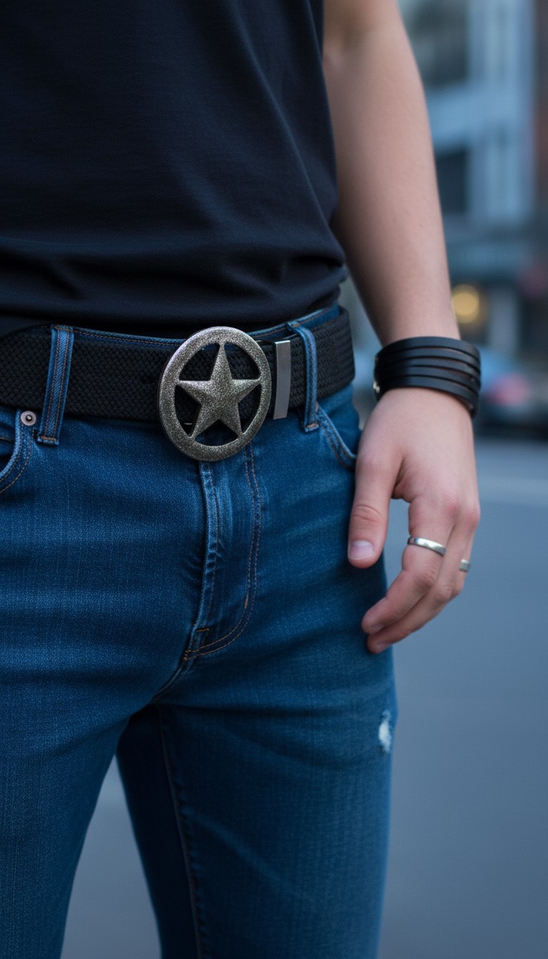 Men Women Belt Buckle Silver Metal Texas Lone Star Glitter Teen Kids Style TX