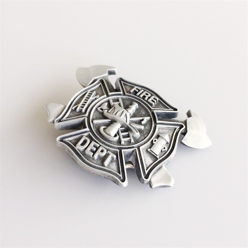 Antique Brushed Silver Fire Fighter Cross Vintage Belt Buckle