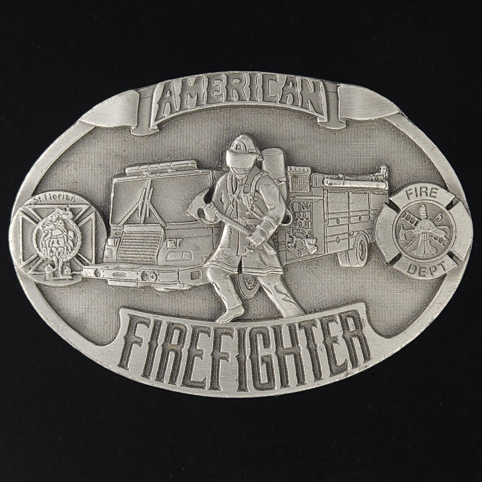 American Firefighter Belt Buckle Bergamot Brass USA Made Pewter St. Florian