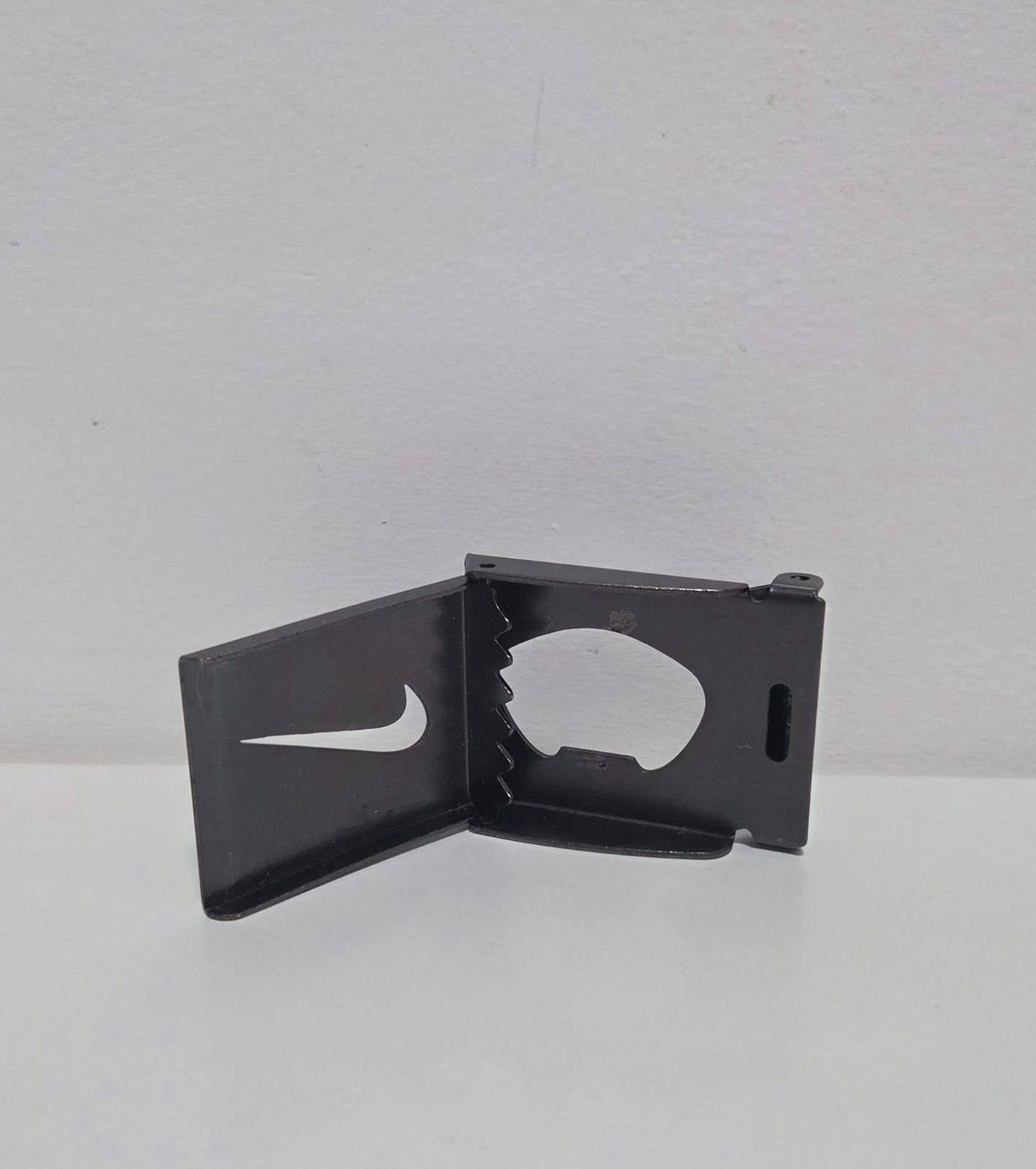 Nike Black Metal Swoosh Logo Belt Buckle & Beer Opener, Rectangular. 2&Prime;x 1 3/4&Prime;