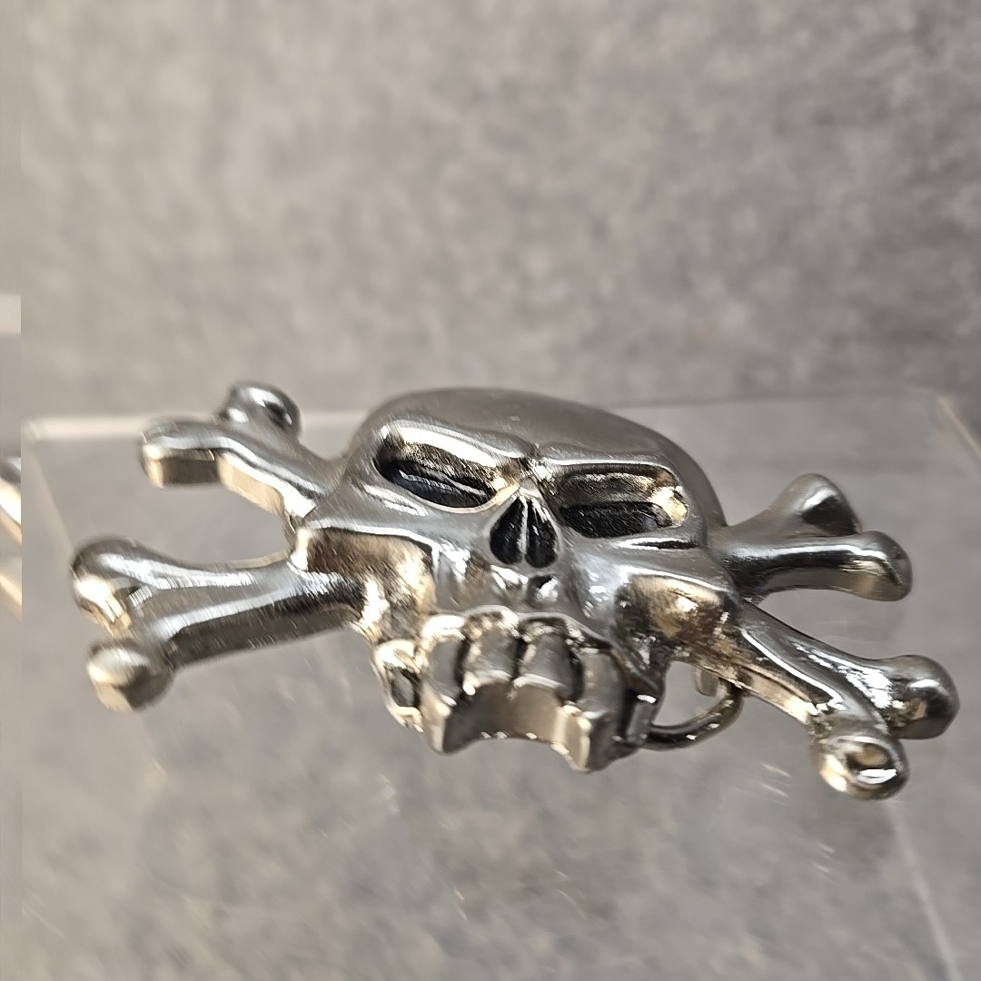 Belt Buckle Skeleton Pirate Bones Skull Punk Rocker Silver Tone Metal Black Eyes