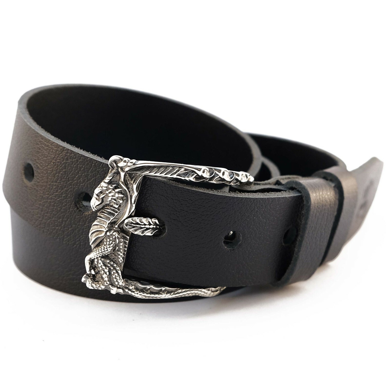 German silver belt buckle « Smaug dragon », handmade pin type german silver buckle