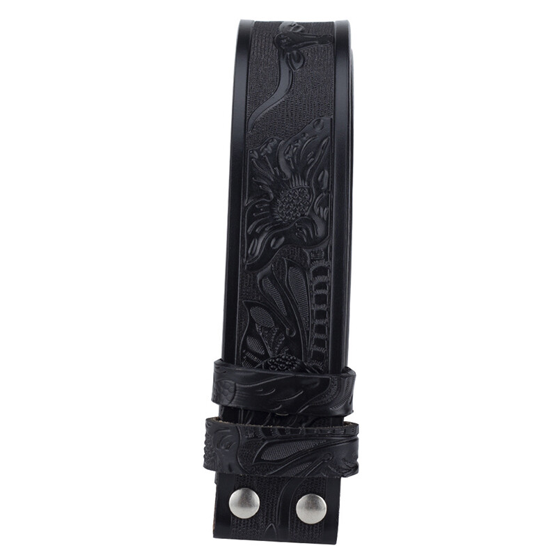 Leather Belts Without Buckle Two Layer Embossed No Buckle Strap Buckle Free Belt