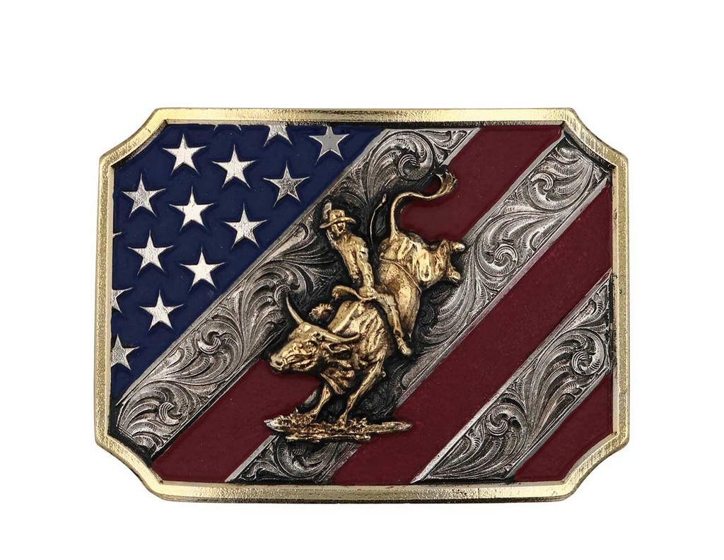 Montana Silversmiths Western Belt Buckle Patriot Bull Rider A865