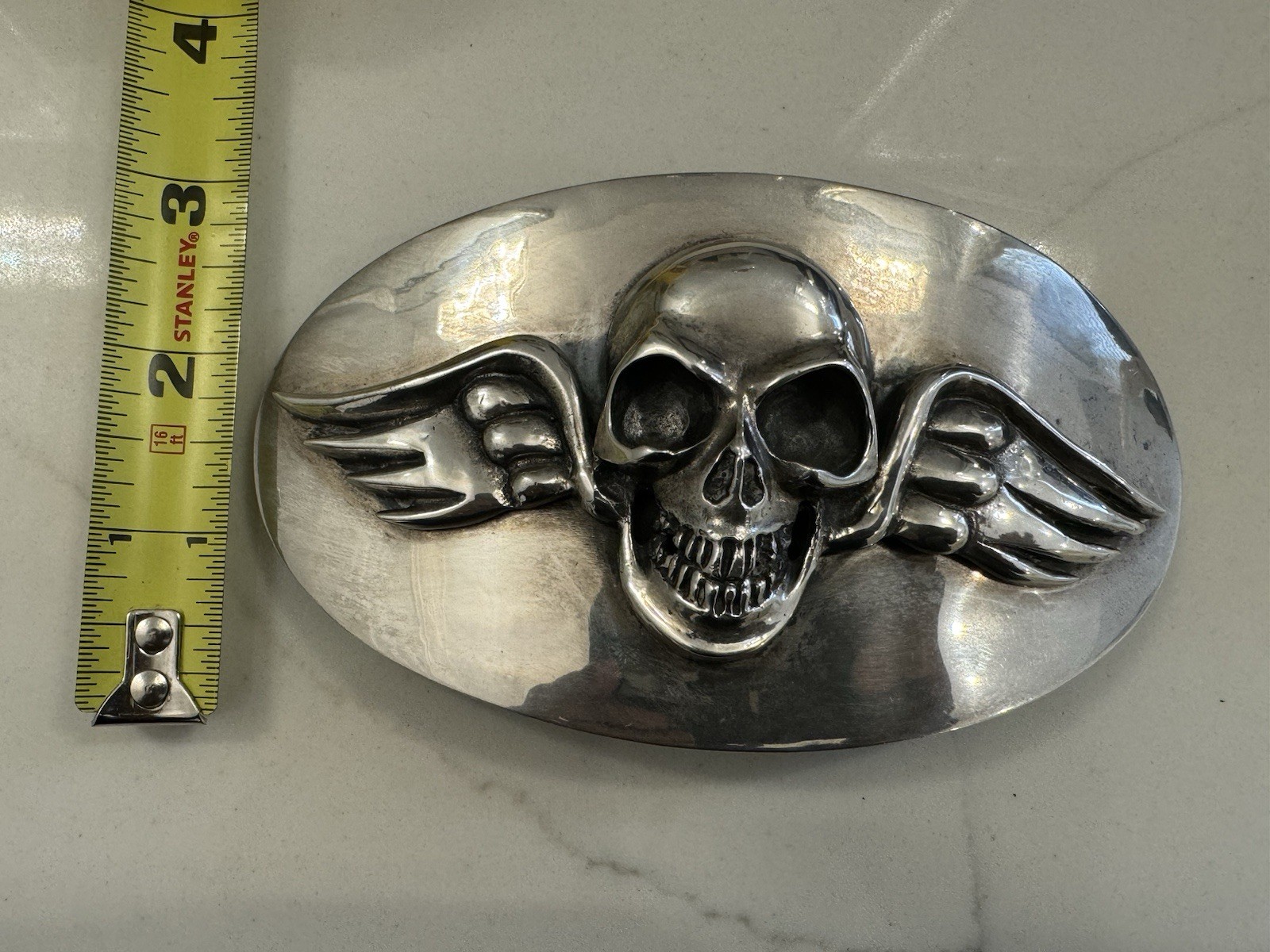 « RARE&Massive 259 grms 5 x 3 » King Baby Studio Sterling Skull Belt Buckle $4000