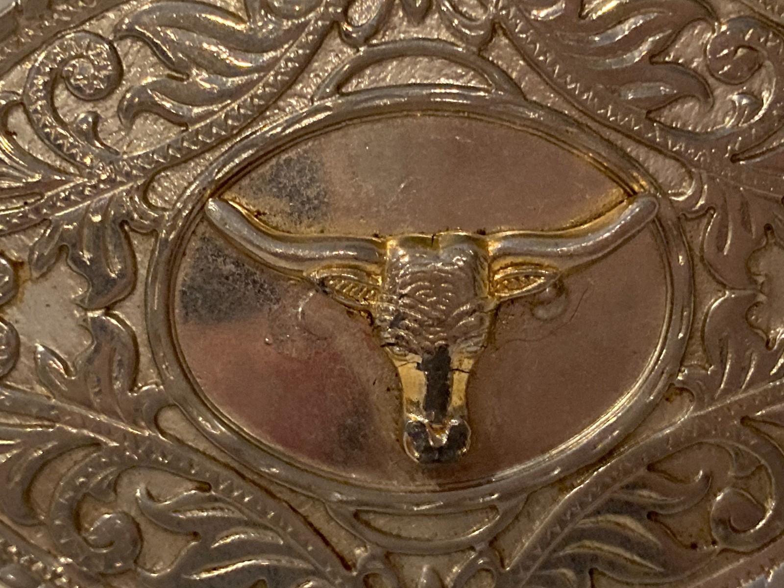Texas Longhorn Silver & Gold Tone Oval Belt Buckle 2&Prime; x 3&Prime;