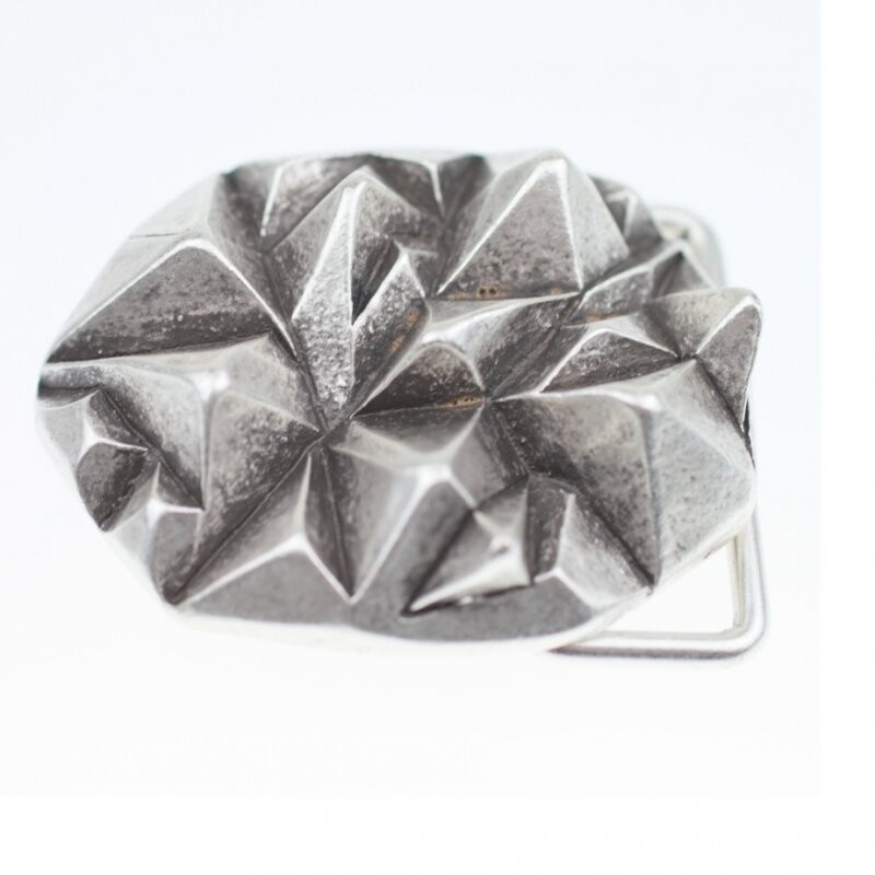 Asymmetrical Pyramid Belt Buckle in Antique Silver, Rustic Interchangeable Buckle