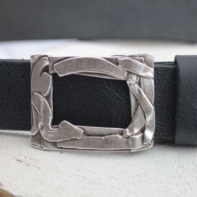 Antique Silver Rectangle Belt Buckle, Handmade Buckle For Snap Belts