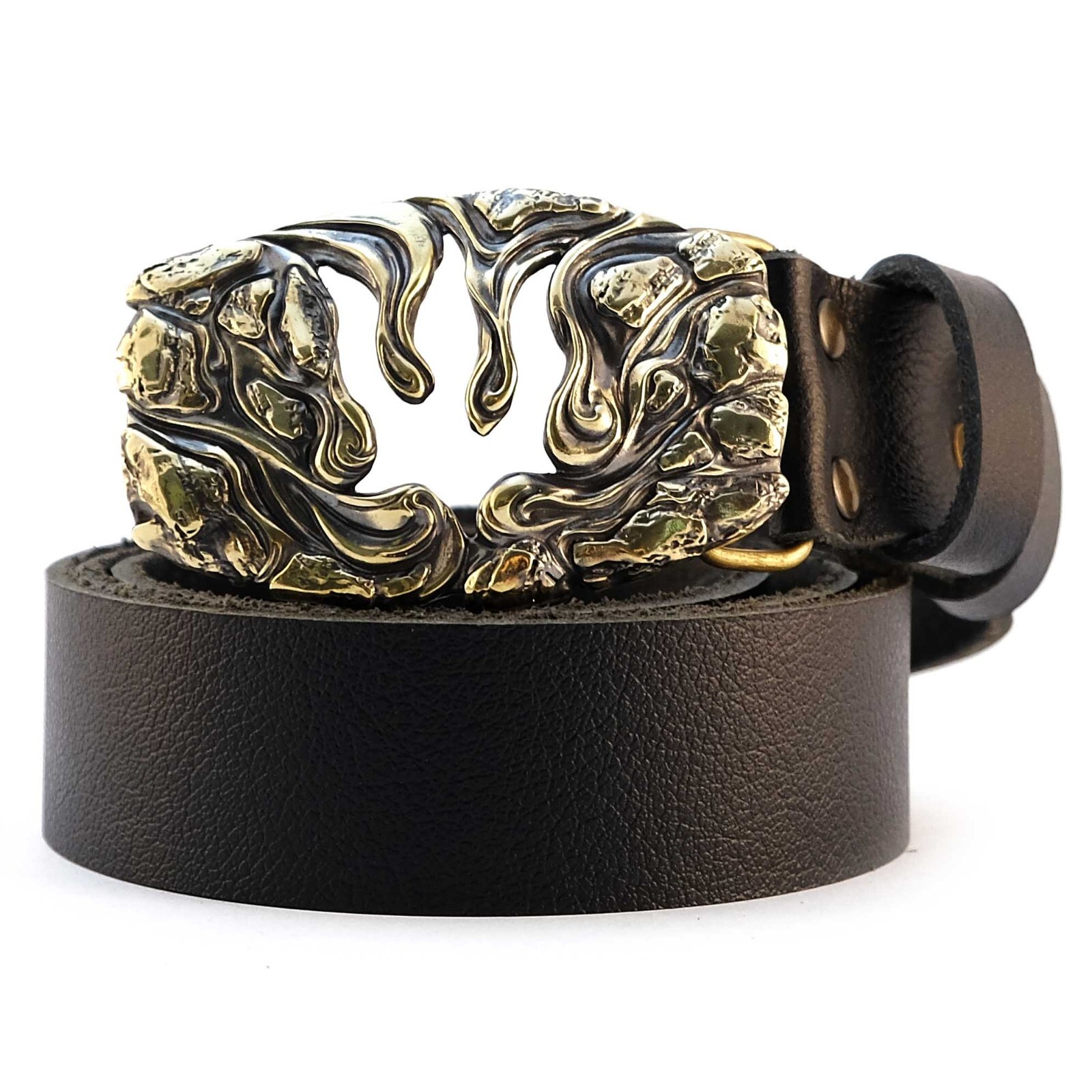 Handmade brass belt buckle Lava Trident, Ukrainian Polygonal Low poly design