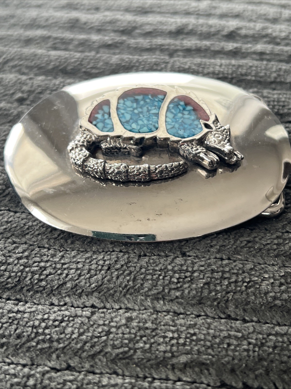 Vintage Armadillo WESTERN Handcrafted belt buckle Inlay Stones TURQUOISE Red