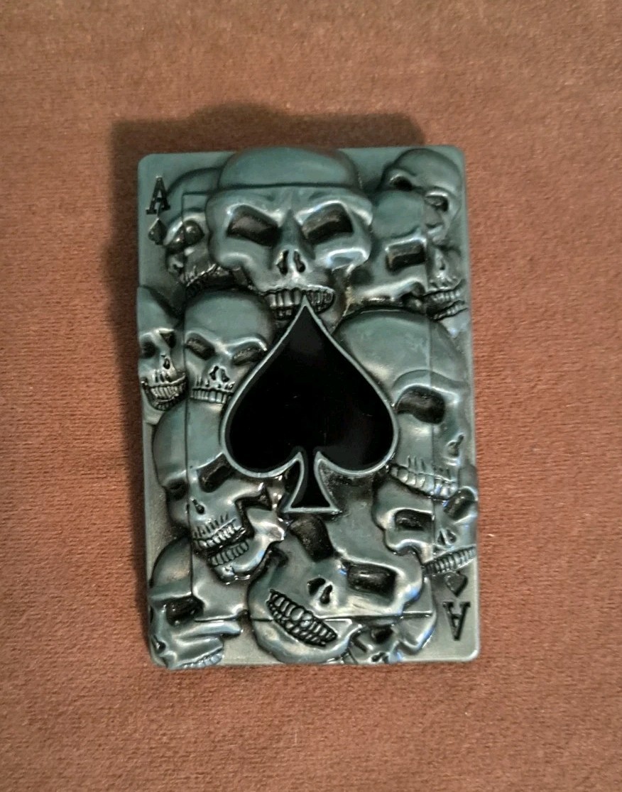 Ace Of Spades Skull Belt Buckle Gray Metal 3.5 X 2 Inch