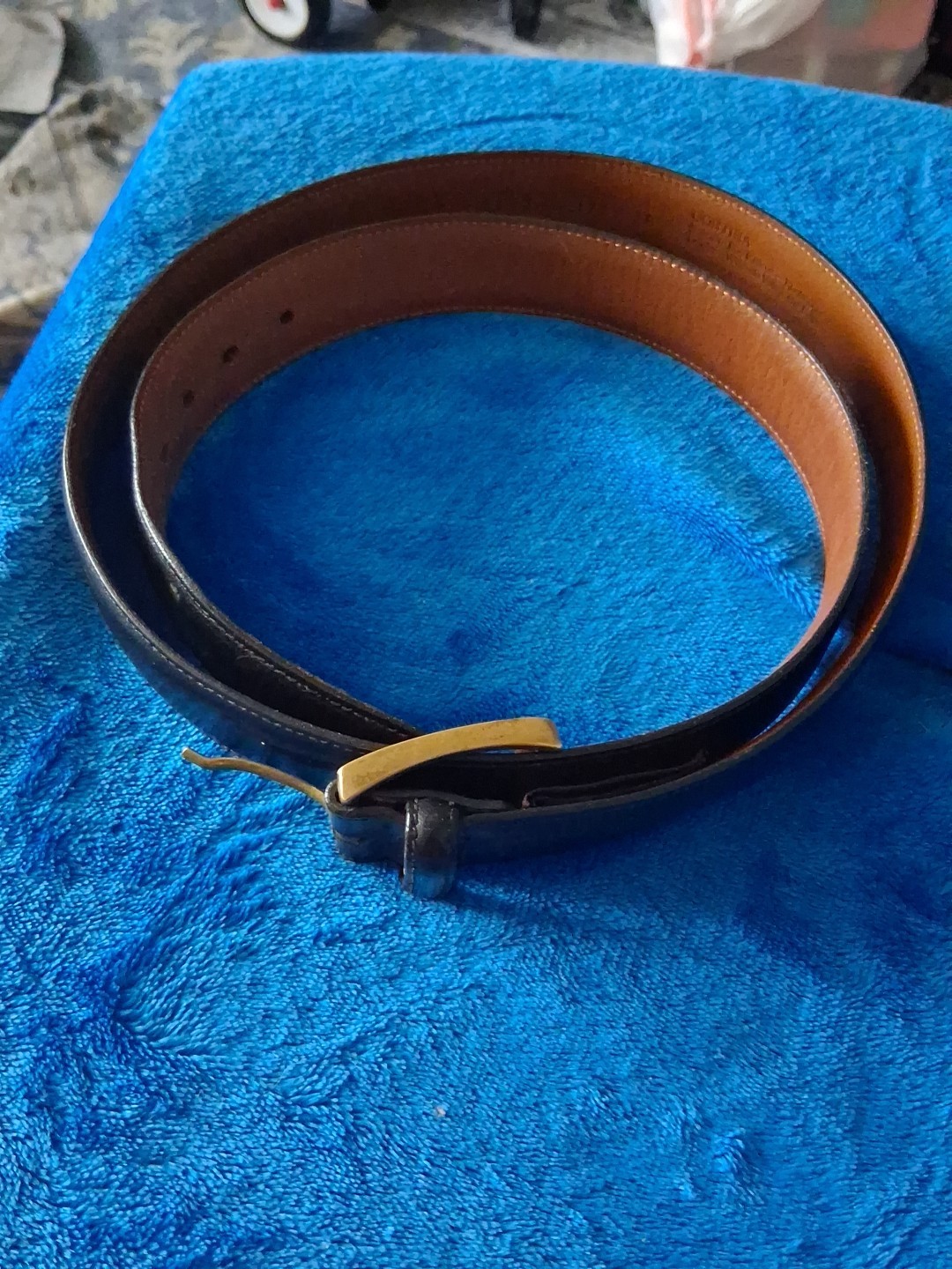 Trafalgar Black Leather Belt Size 38 With Brass Belt Buckle