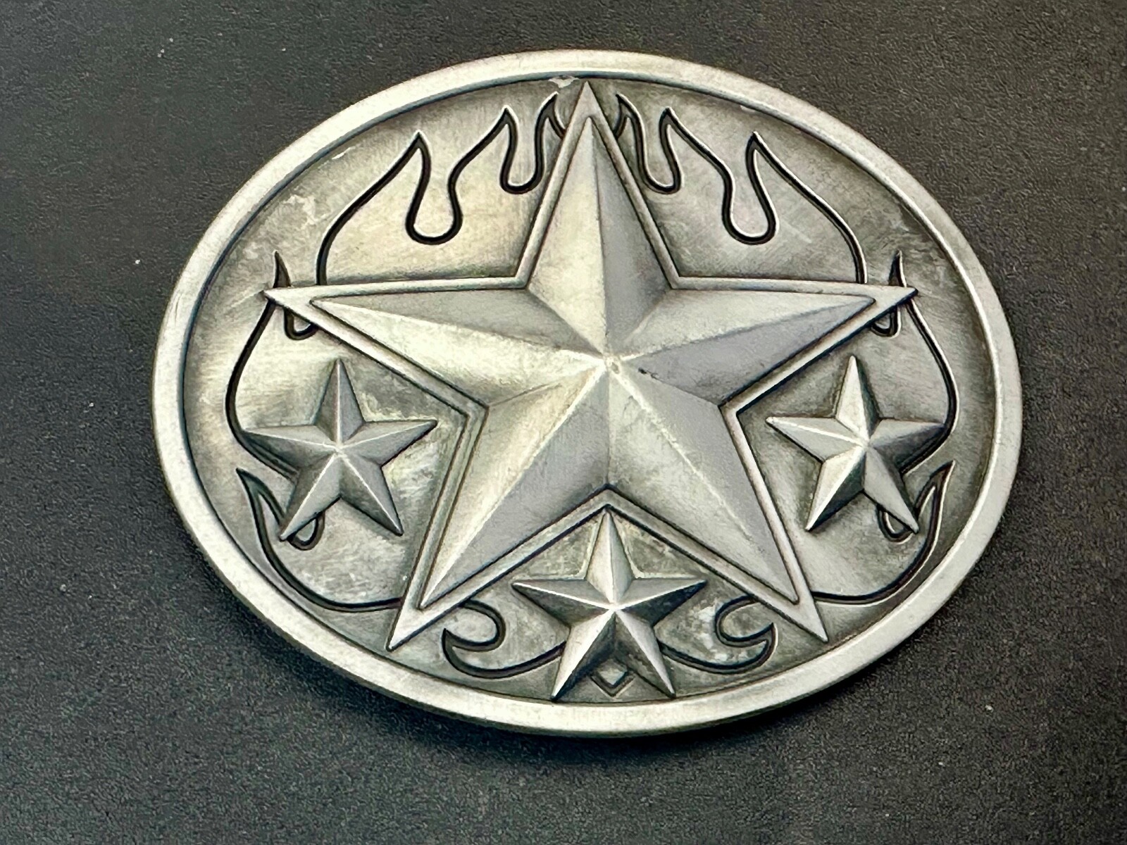 3D Nautical Celtic Star In Flames – Silver Tone Oval 4&Prime; Wide Vintage Belt Buckle