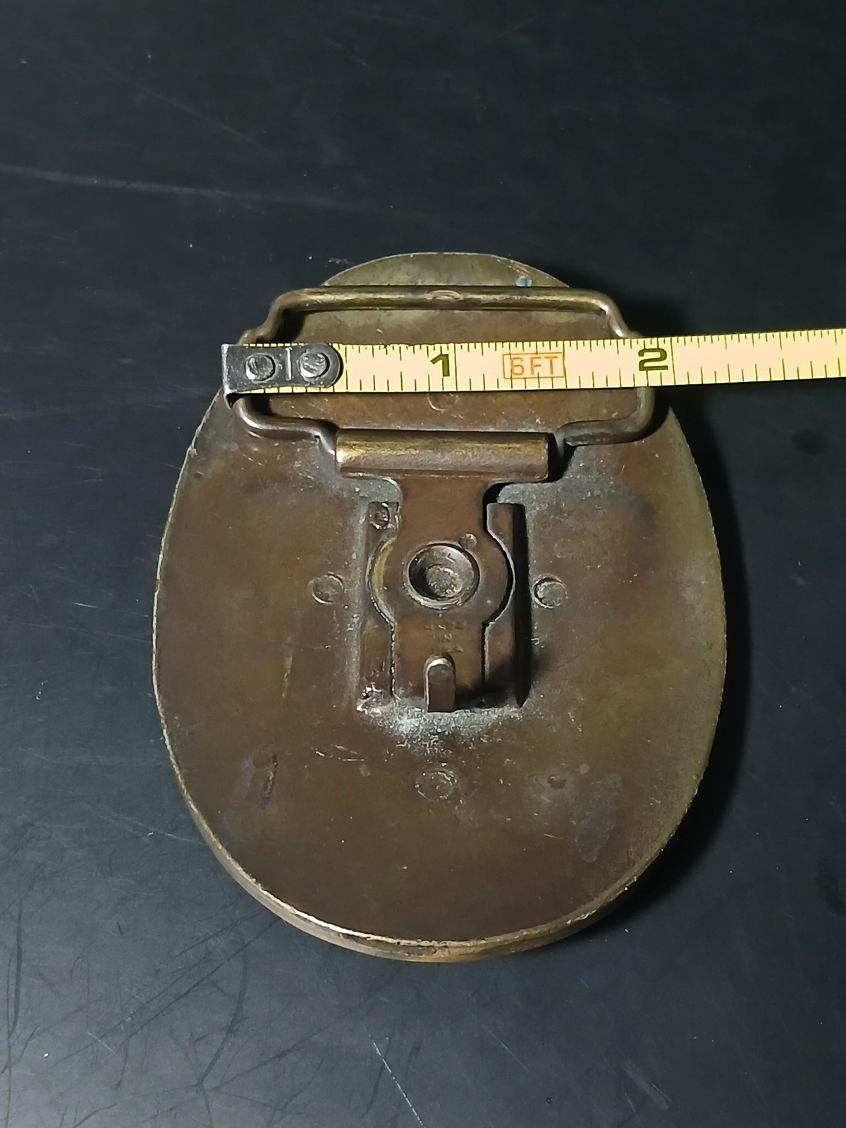 Vintage BERT Leather Inlay Brass Tone Belt Buckle Made USA