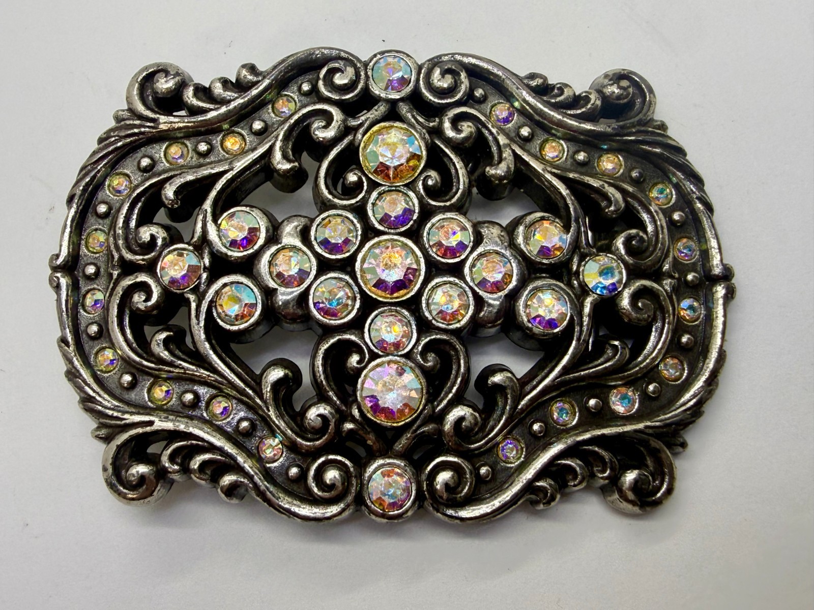 Victorian Style Multi-Color Rhinestone Jeweled See-Trough Ladies Belt Buckle