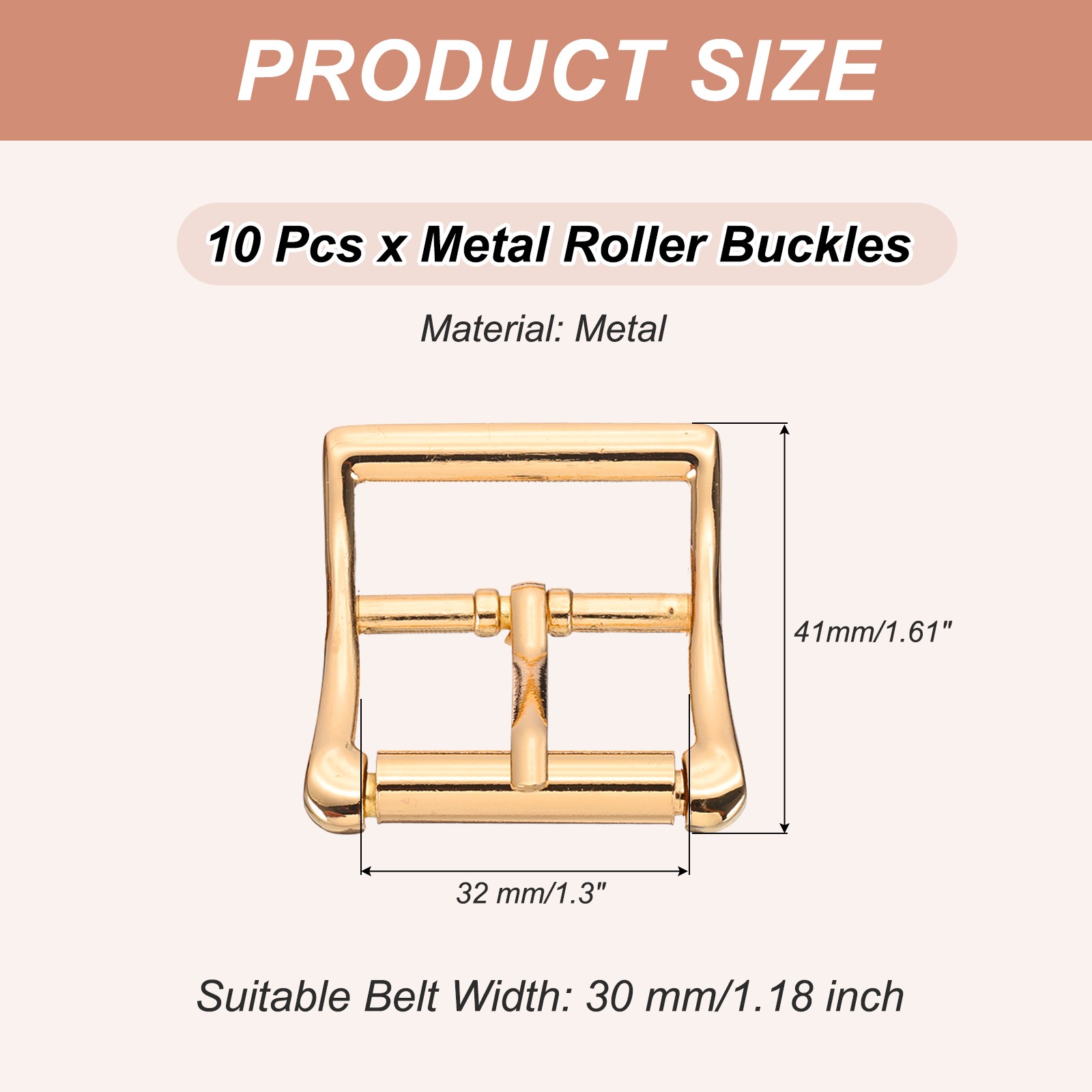 1.6&Prime;x1.3&Prime; Rectangle Shape Single Prong Belt Buckle (Golden, Pack of 10)