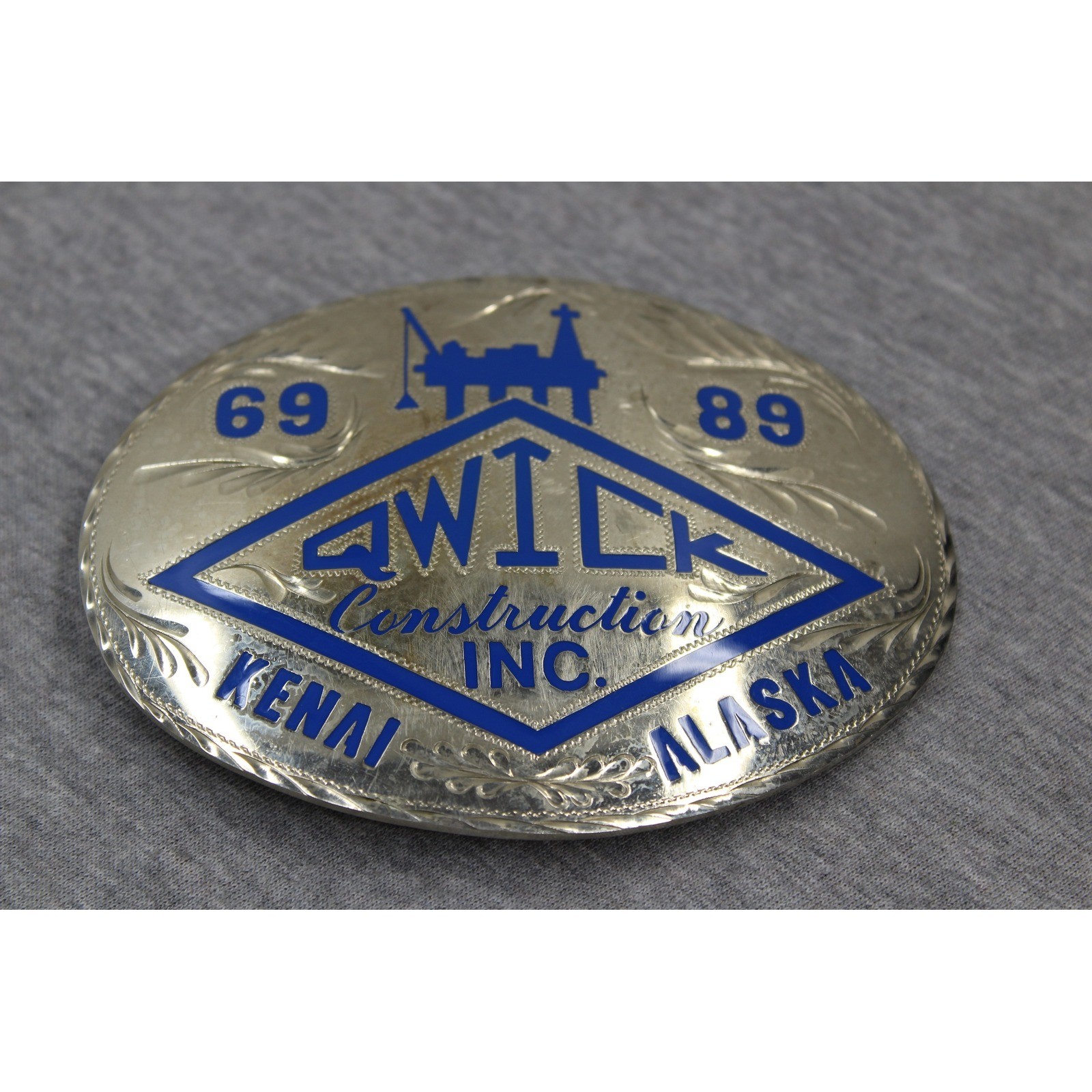 Unbranded Belt Buckle Men OS Silver Wick Construction Kenai Alaska Vintage 69-89