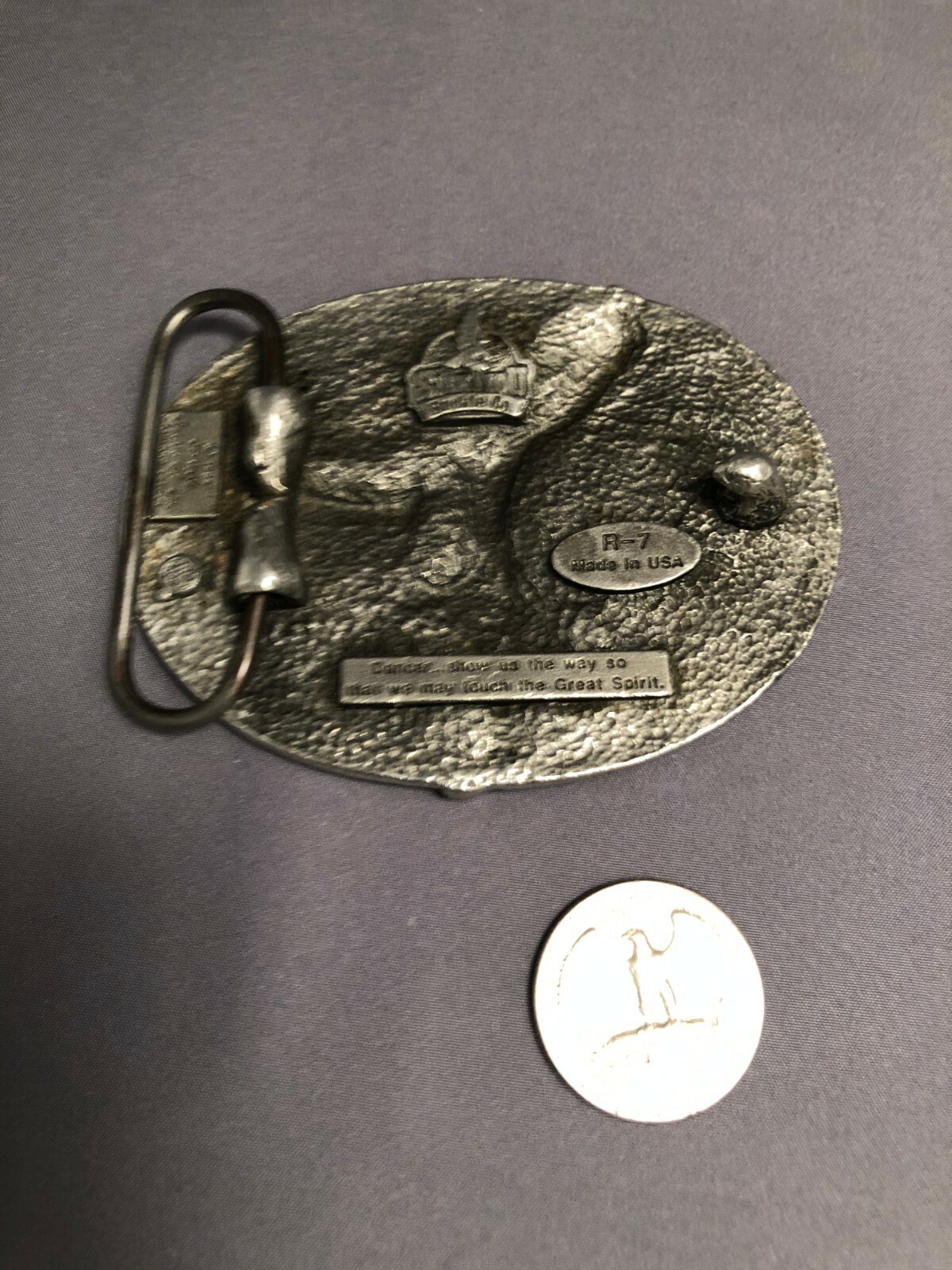 SOLID PEWTER SISKIYOU BELT BUCKLE – SOUTHWEST EAGLE FEATHER DANCER DESIGN