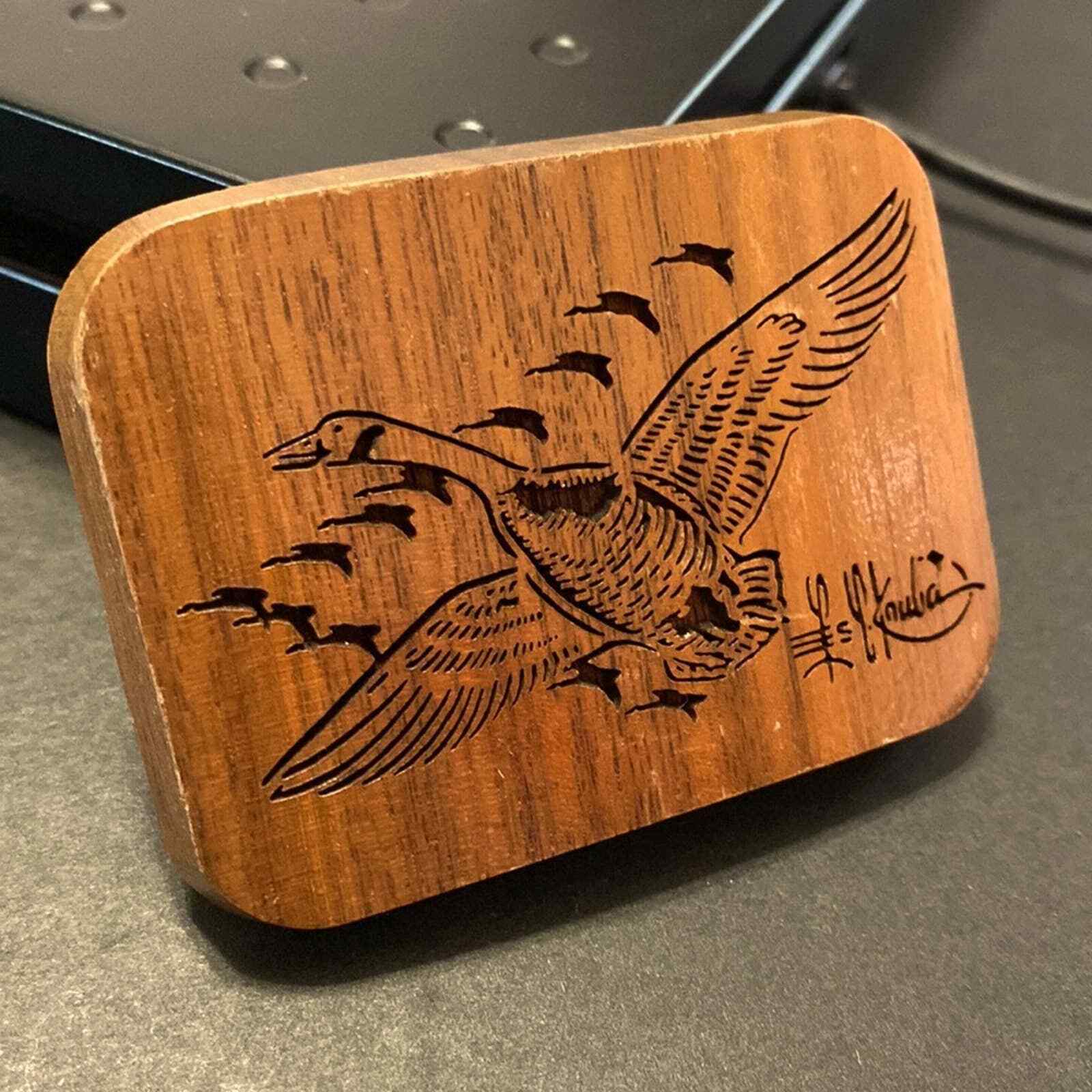Vintage 1977 Lasercraft Laser Engraved V Formation Geese Duck Theme Belt Buckle