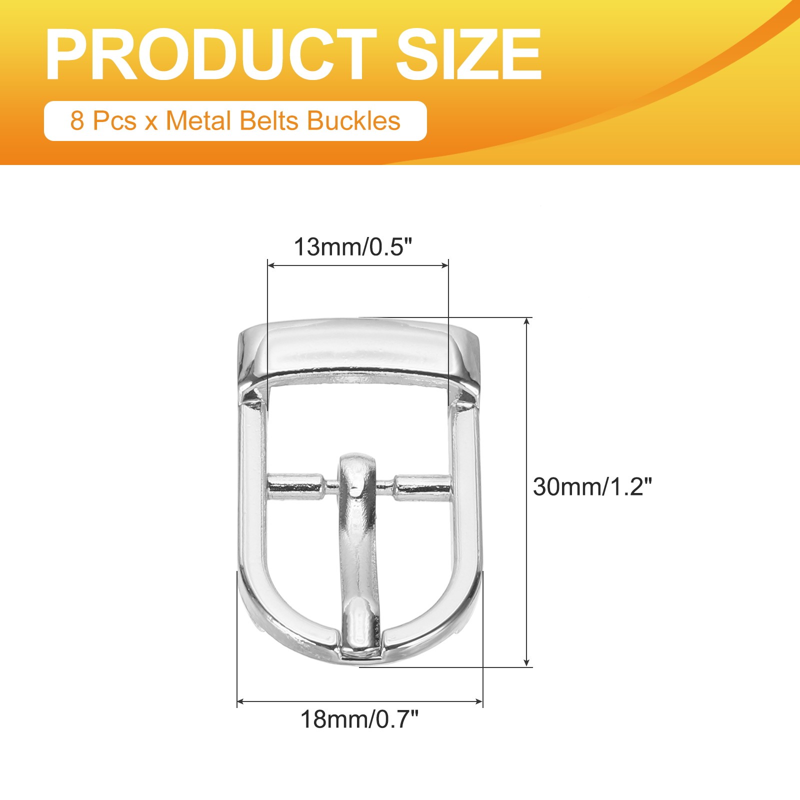 8 Pcs 0.5 Inch Adjustable Single Prong Buckle Belt Buckle, Silver Tone