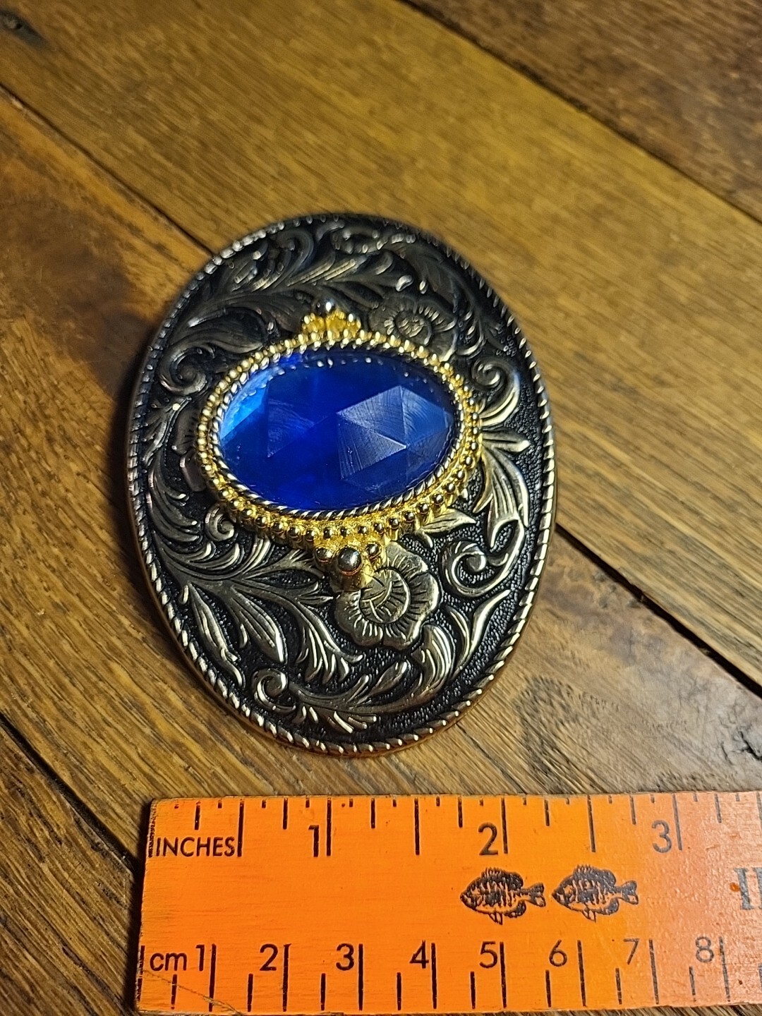 Western Style Belt Buckle Silver/Gold Tone Blue/purple Center Floral Pattern