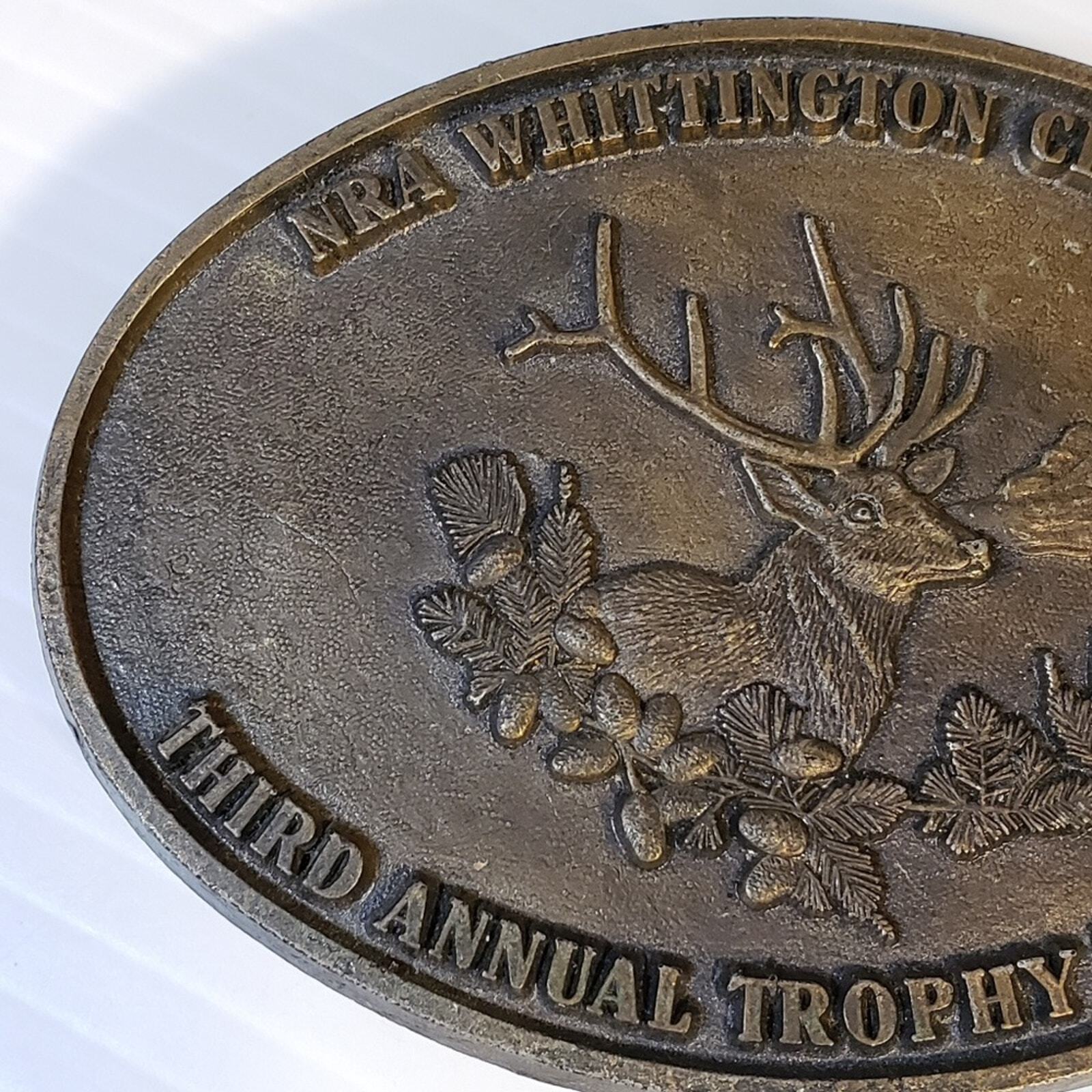 NRA Whittington Center Third Annual Trophy Elk Hunt Belt Buckle Bronze Rifle
