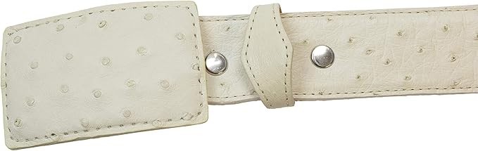 Genuine Exotic Full Quill Ostrich Skin Western Belt with Removable Buckle -White