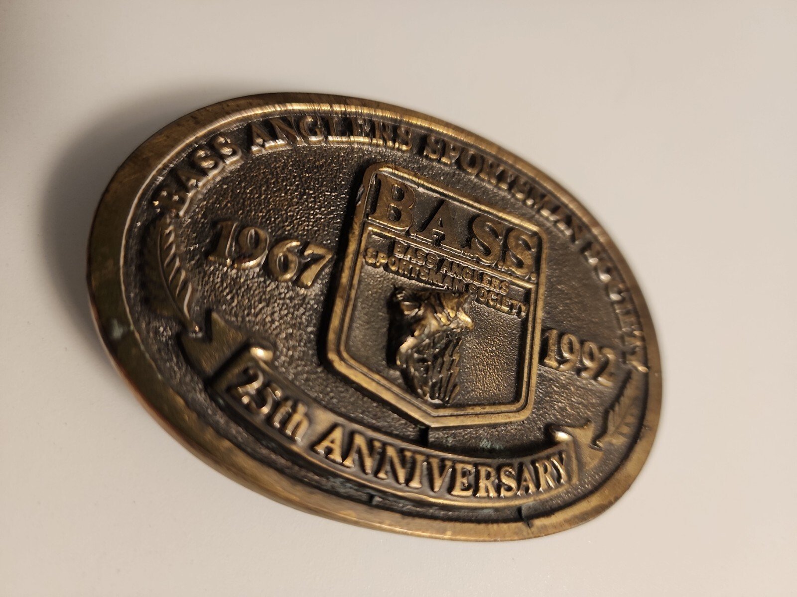 Belt Buckle VTG Brass 25th anniversary Bass Anglers Sportsman Society. USA Made
