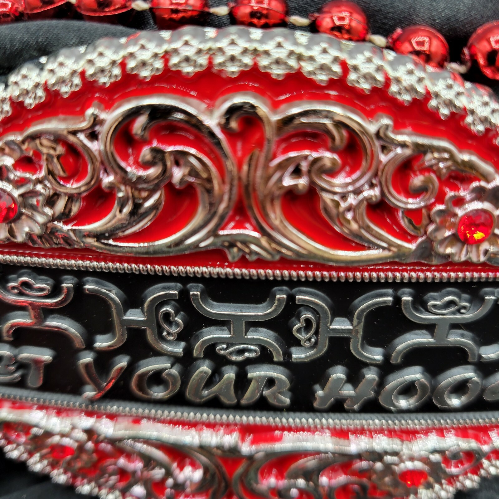 Western belt Buckle Oval Black silver Red Heavy