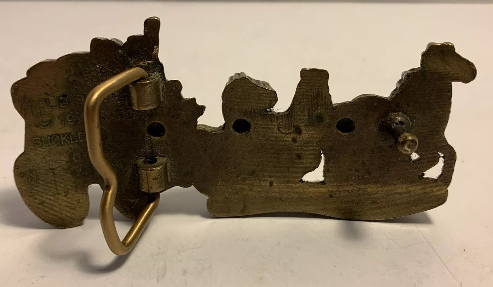 Vintage Belt Buckle, Western Themed, Wagon & Horses 1979 Baron, Heavy Brass.
