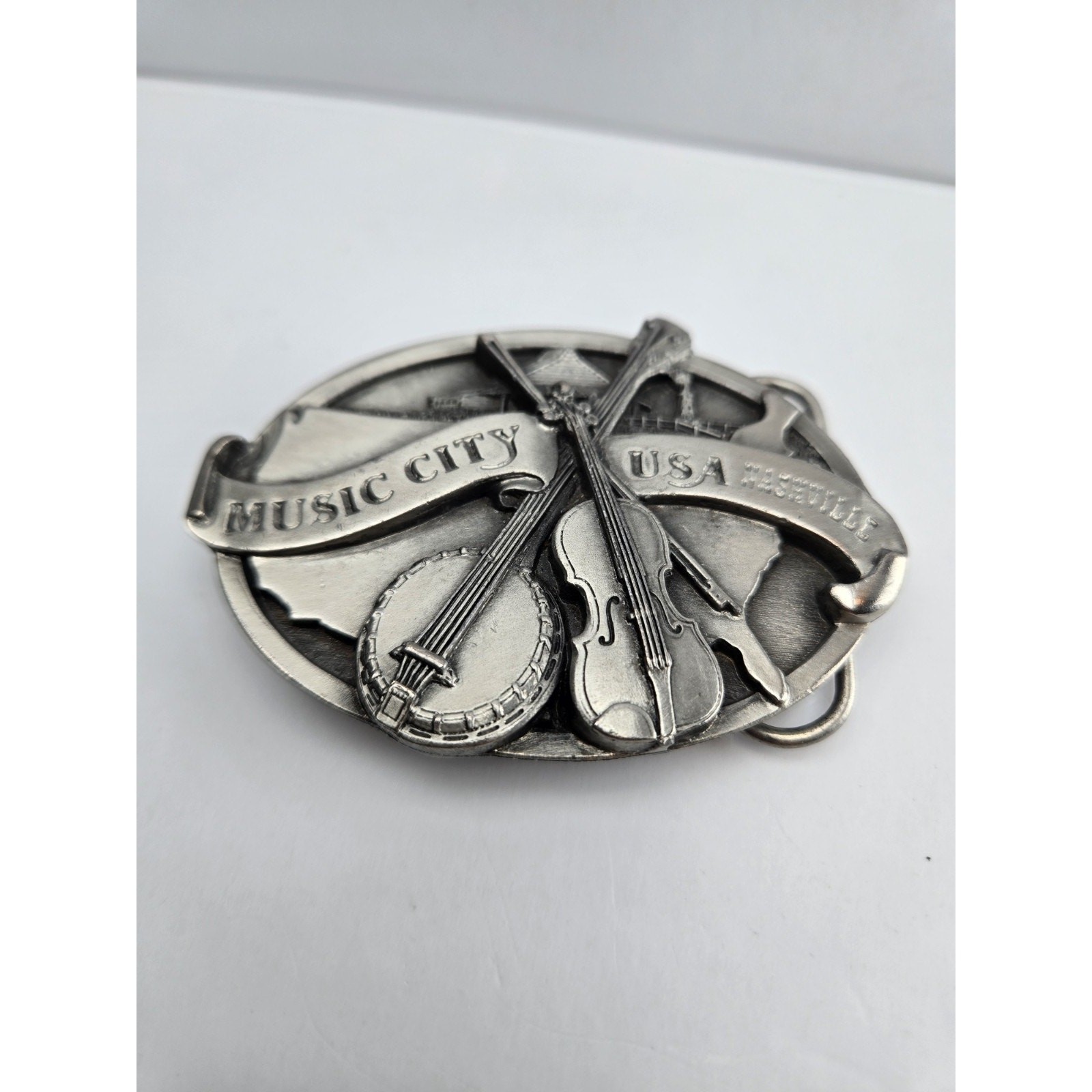 Vintage 80s Pewter Music City USA Nashville Made by Siskiyou Buckle Co. Inc 1984