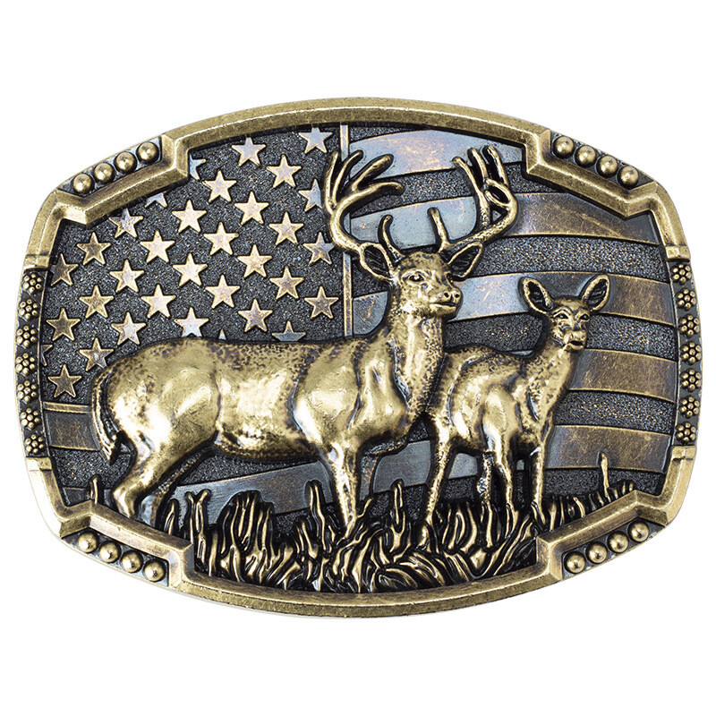 Deer leather buckle Western cowboy motorcycle riding belt buckle
